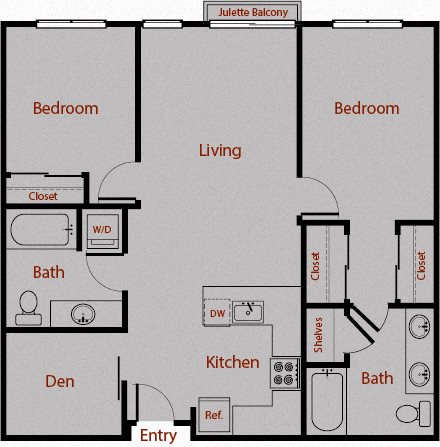 2 Bed 2 Bath with Den Floor Plan 7